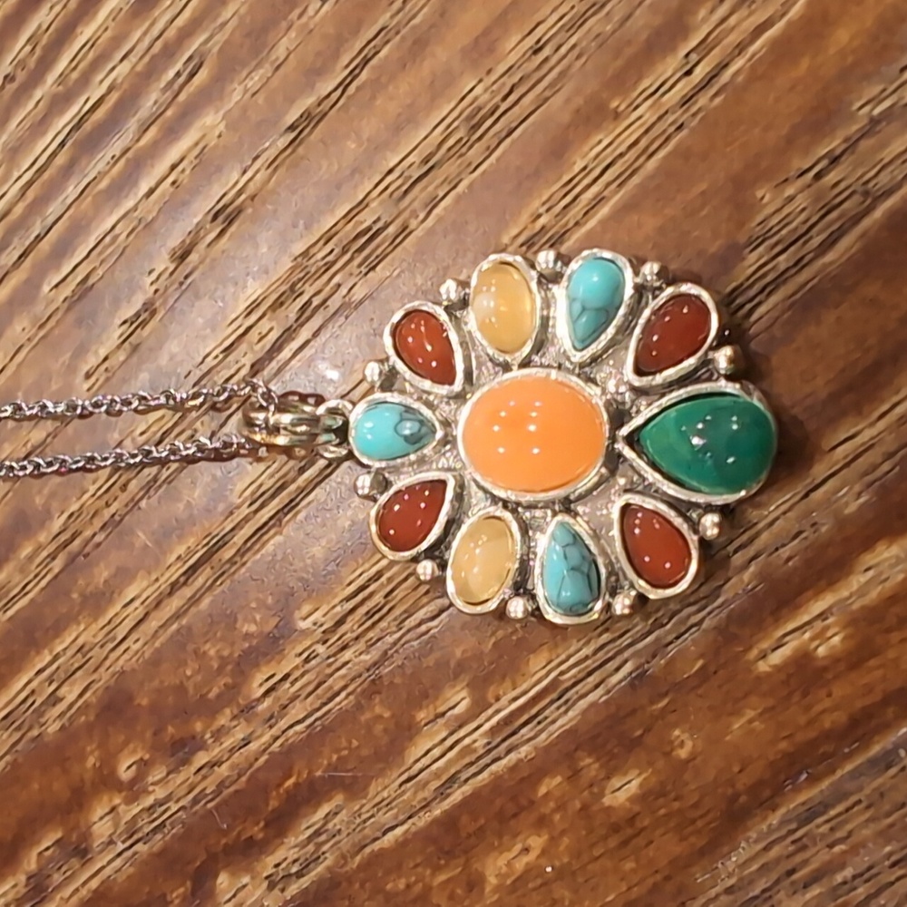 Turquoise and Resin Gem Pendant Necklace